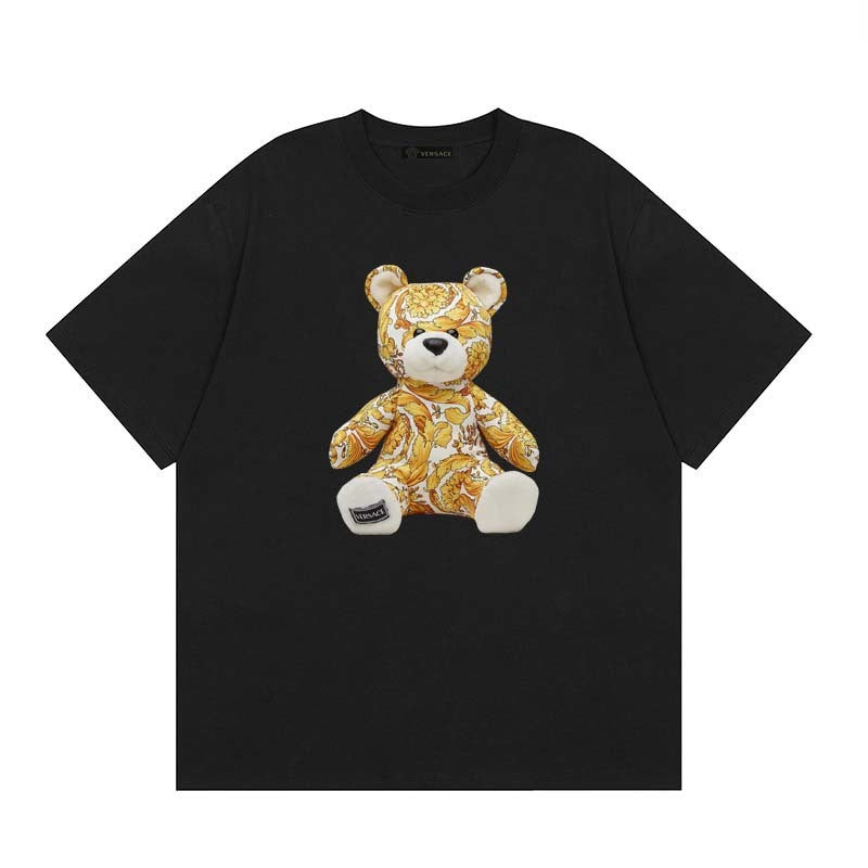 Baroque-Printed Cotton Crewneck T-shirt in Black, White, Tan, Beige, or Pink