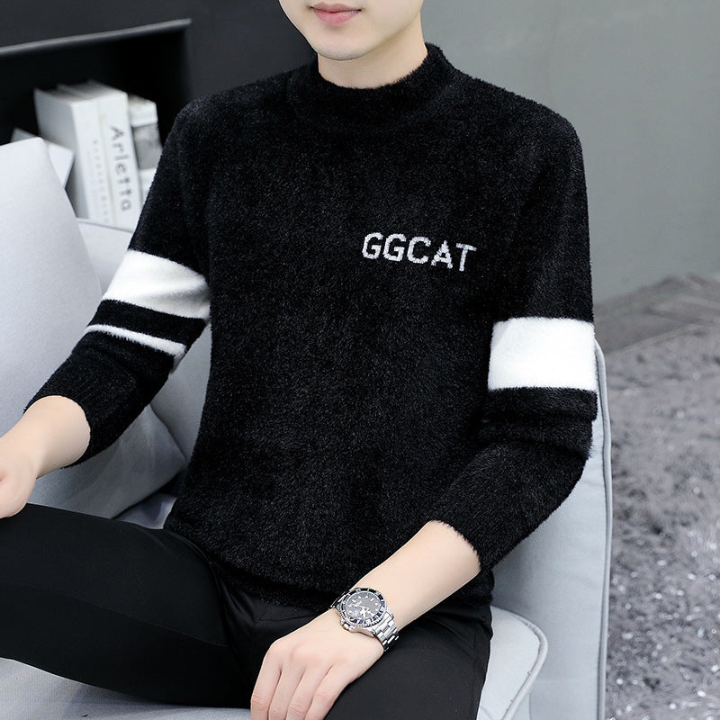 Velvet half-turtleneck jacquard pullover sweater