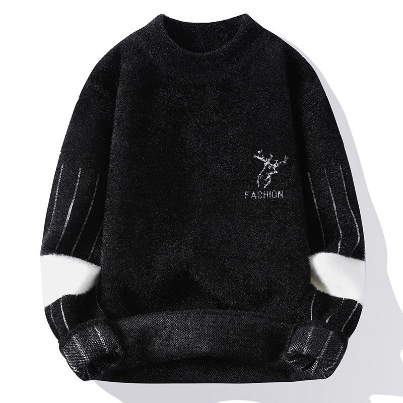 Velvet half-turtleneck jacquard pullover sweater