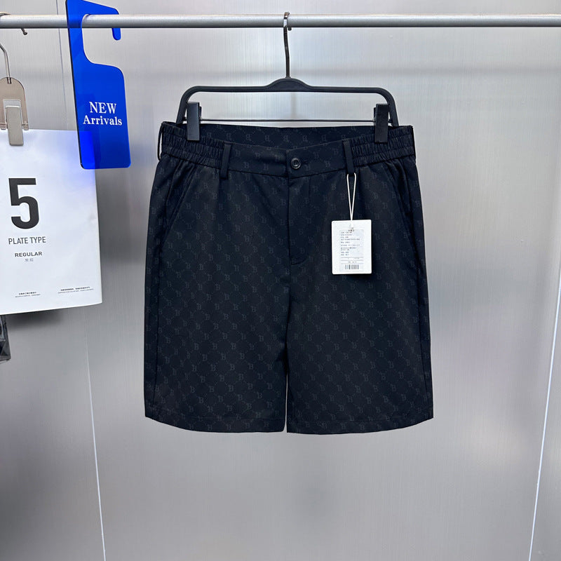 Slim-Fit Black Mesh Straight-Leg Business Casual Pants