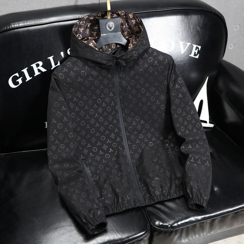 Khaki or Black Hooded Cotton Jacket with Detachable Fur Collar