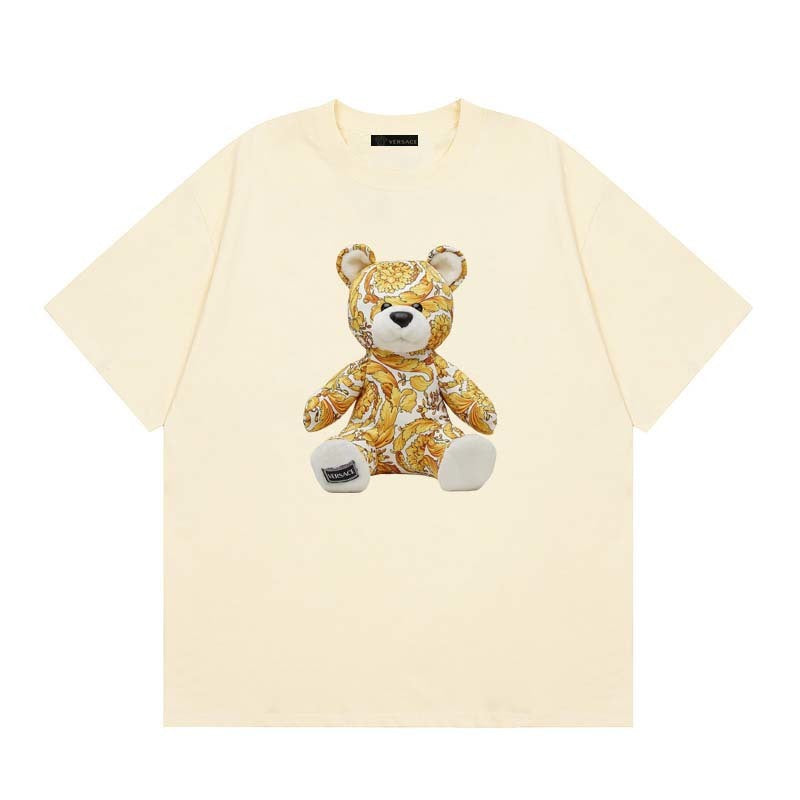 Baroque-Printed Cotton Crewneck T-shirt in Black, White, Tan, Beige, or Pink