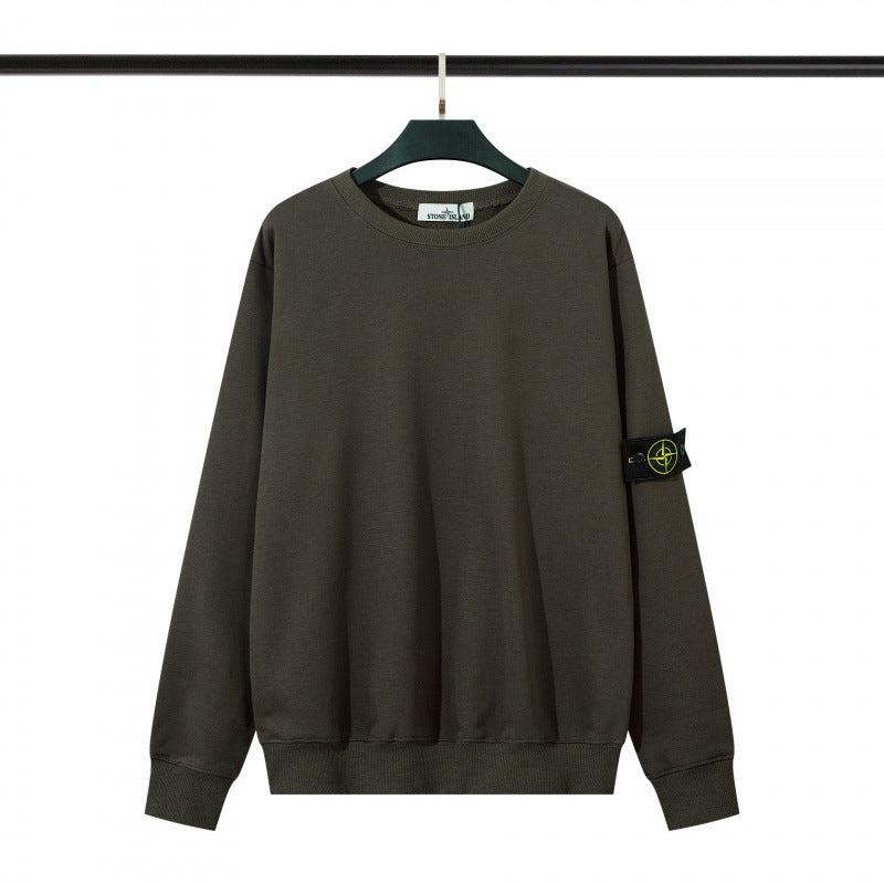 Cotton crewneck sweatshirt with embroidered sleeve badge