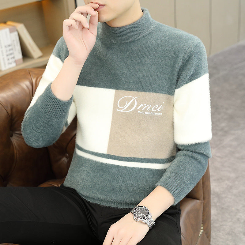 Velvet half-turtleneck jacquard pullover sweater