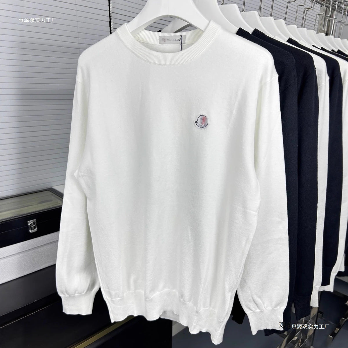 Black White Navy Light Gray Crewneck Sweater in Soft Knit Fabric