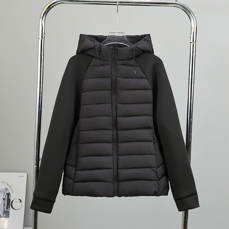 Long Hooded Puffer Coat with Patchwork Map Design