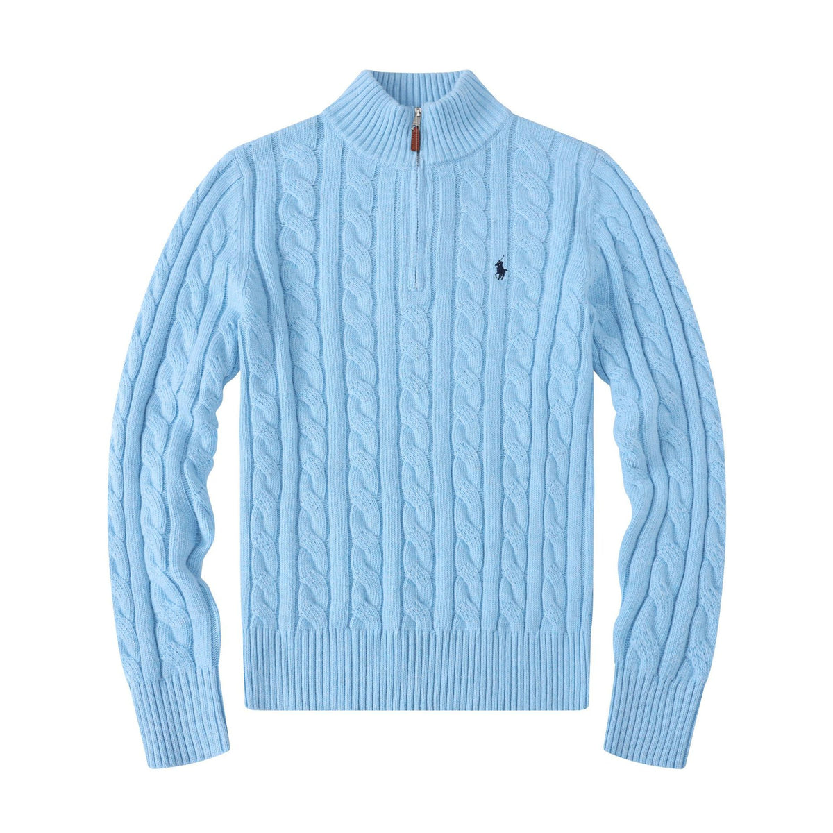Navy Cable-Knit Crew Neck Pullover Sweater