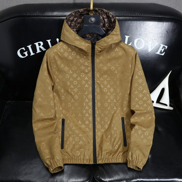 Khaki or Black Hooded Cotton Jacket with Detachable Fur Collar