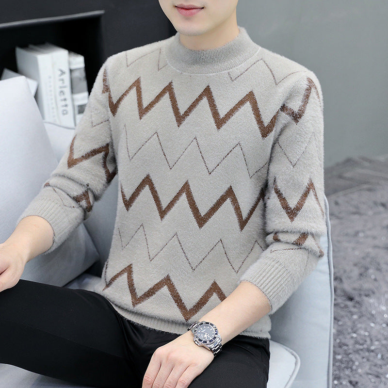 Velvet half-turtleneck jacquard pullover sweater