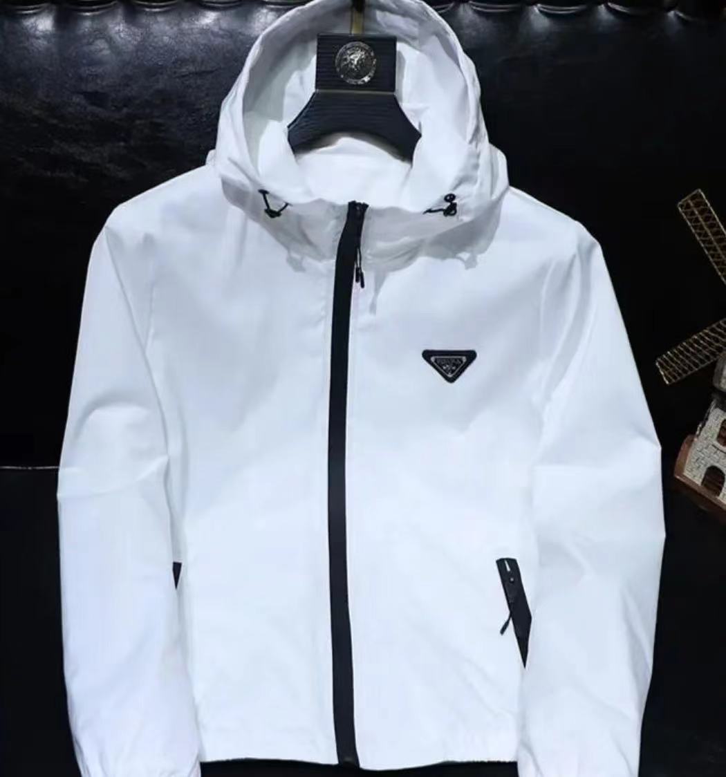 Men's Bright Green Hooded Windbreaker Jacket with Full Zip Front, Elastic Cuffs and Triangular Chest Badge - Lightweight Spring/Fall Outerwear