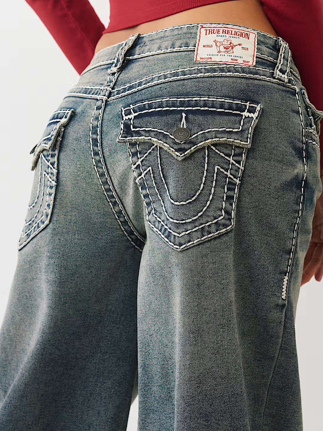 True Religion embroidered washed slim-fit jeans