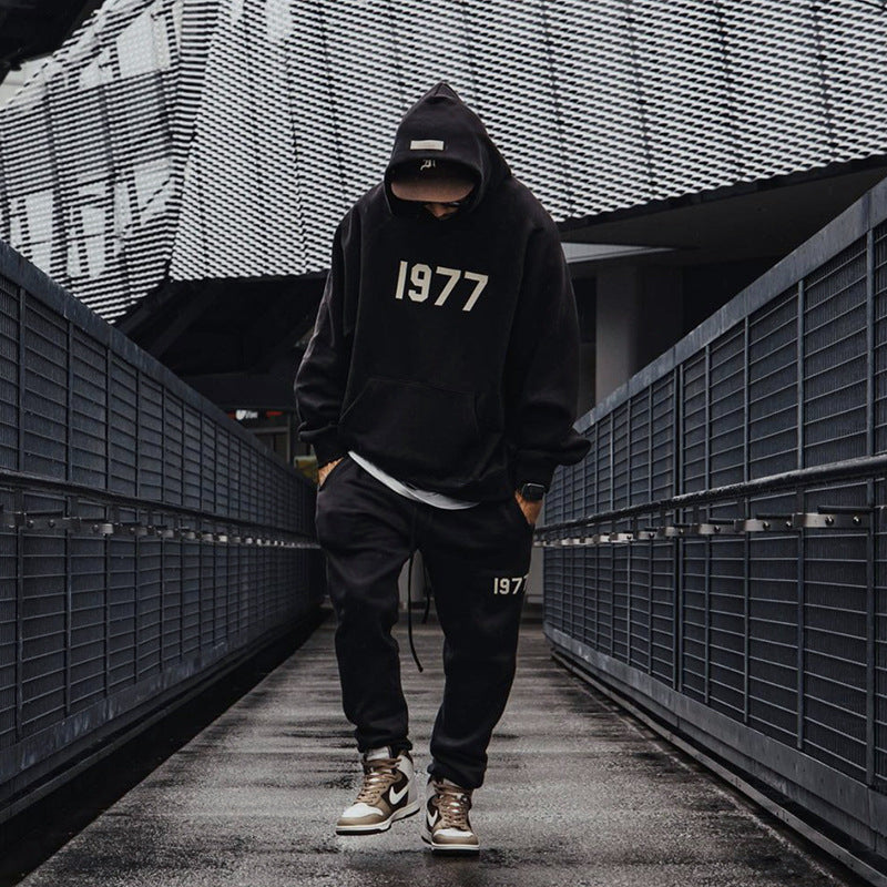 Black and Khaki Fleece Hoodie with Relaxed Fit and Minimal Chest Detail