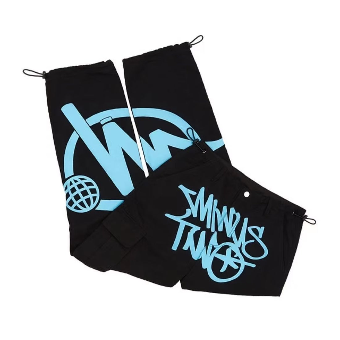 Black straight-leg graffiti-print shorts with globe motif