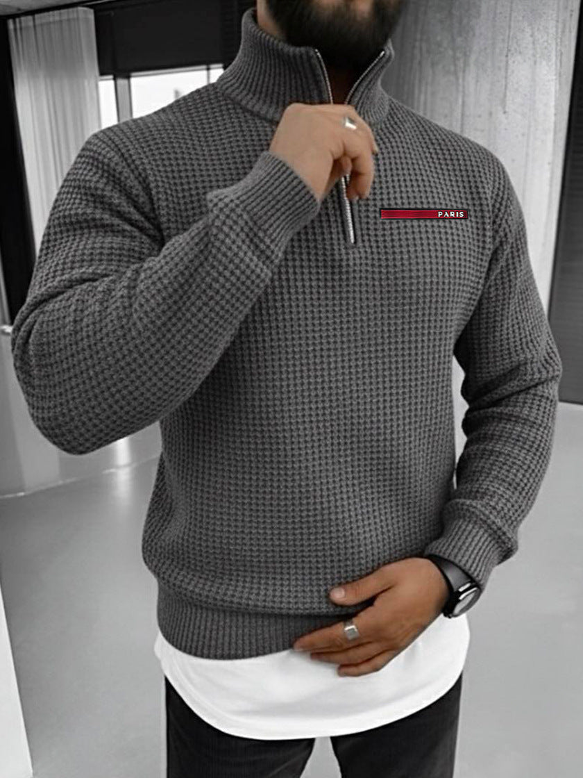 Textured jacquard half-zip waffle-knit sweatshirt