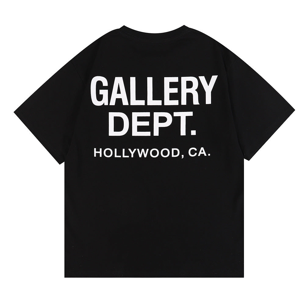 Cotton Crew Neck T-Shirt with Retro Letter Print in Solid Colors