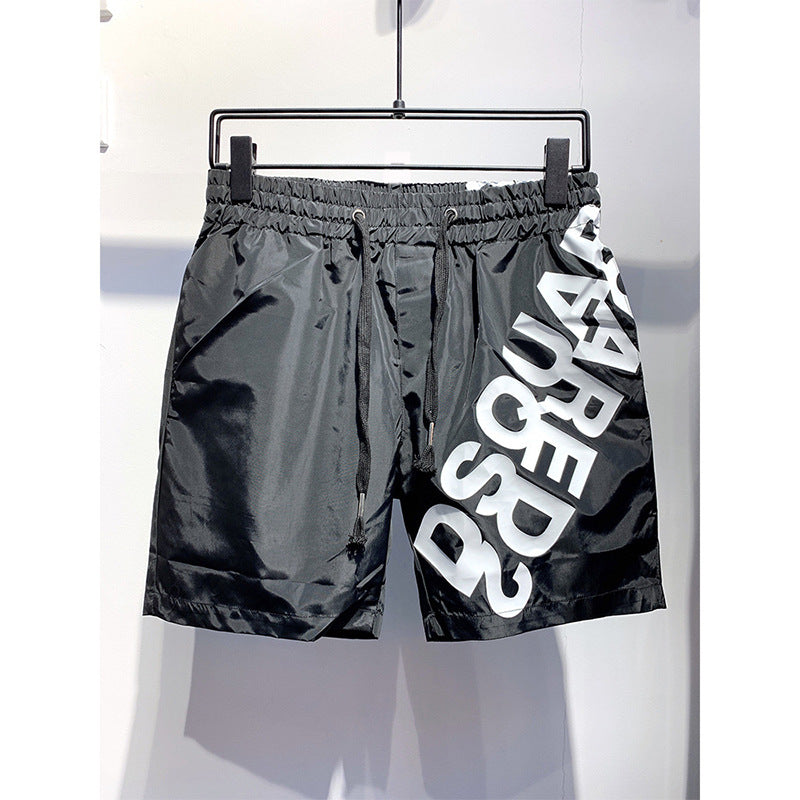 White Black Red Elastic-Waist Quick-Dry Casual Shorts