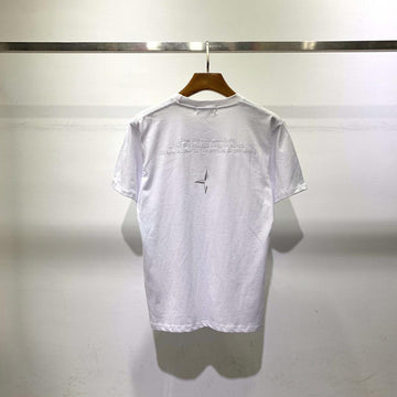 Crew-neck short-sleeve cotton T-shirt with embroidered star motif and reflective thread detail