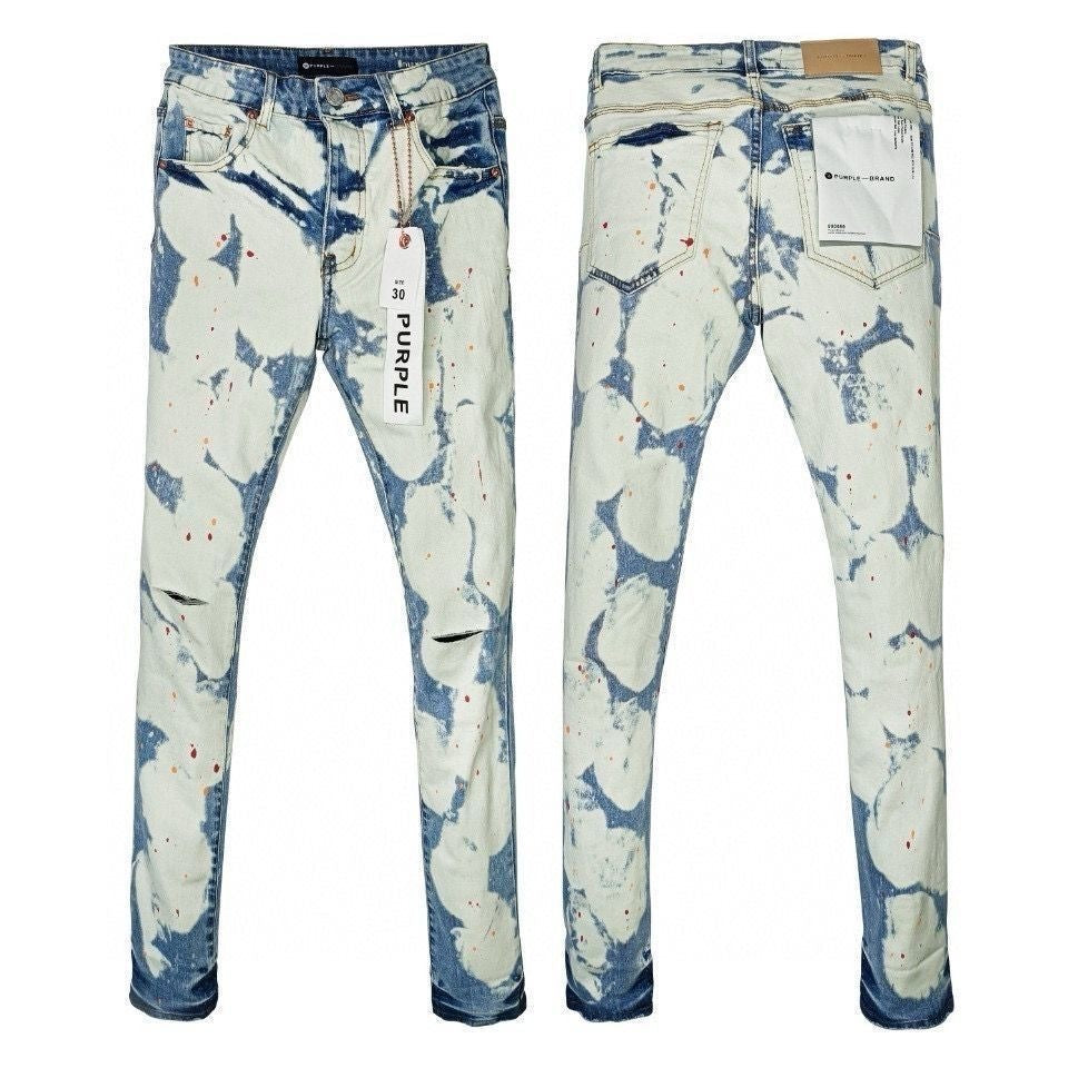 Distressed Straight-Leg Denim Jeans in Blue Black Gray or White