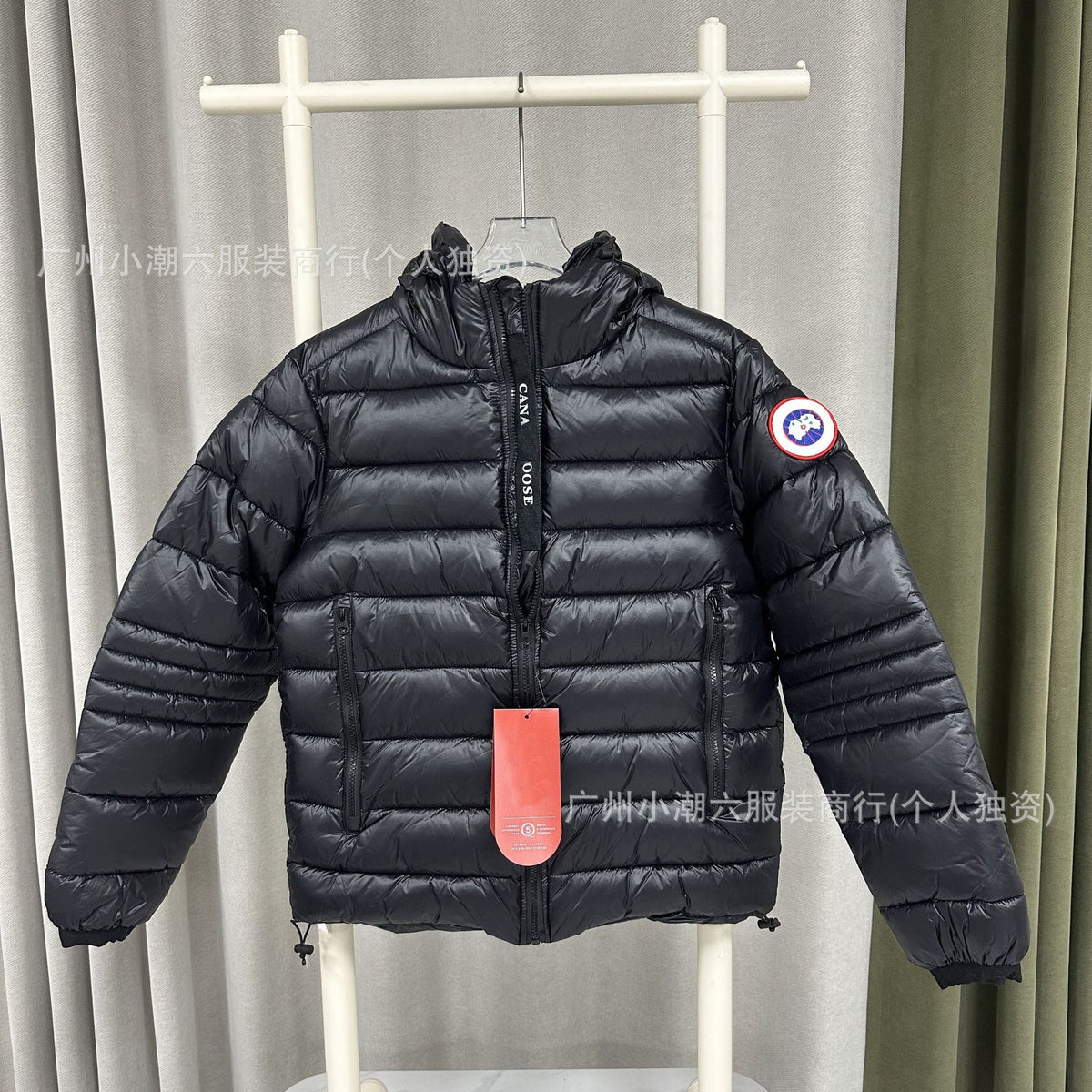 Black and Gray Hooded Cotton Jacket with Relaxed Fit