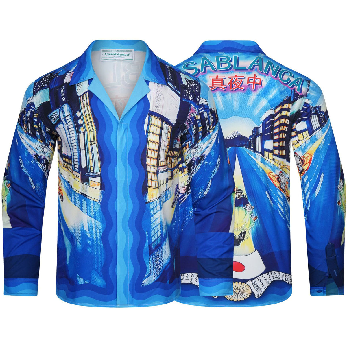 Long-sleeve checkered shirt with tropical graphic print and pastel trim