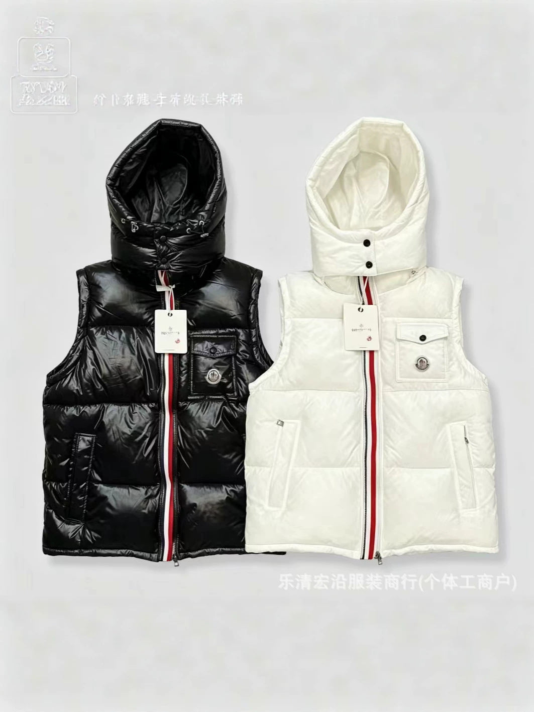 Ribbed Black Puffer Vest with Diagonal Zipper and Stand Collar