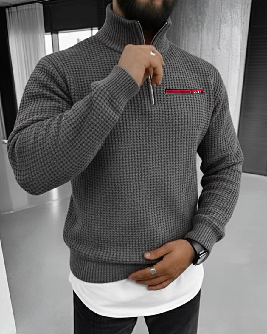 Textured jacquard half-zip waffle-knit sweatshirt