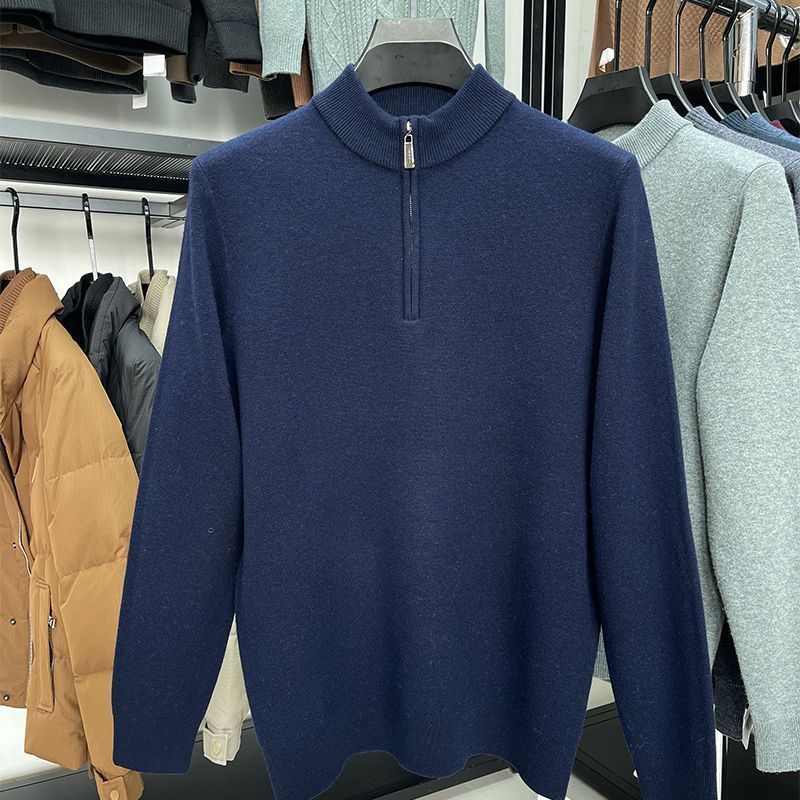 Half-Zip Mock Neck Knit Sweater in Soft Wool Blend