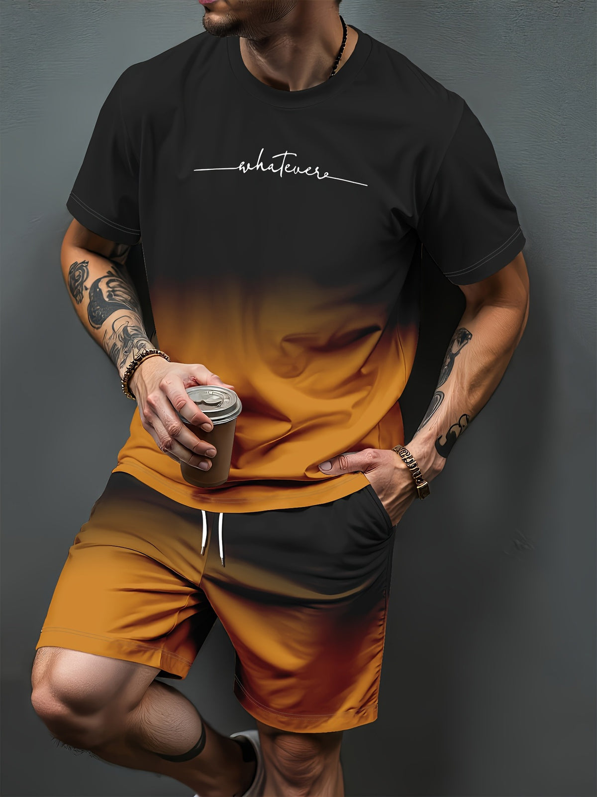 Black and White Gradient Breathable Polyester T-Shirt