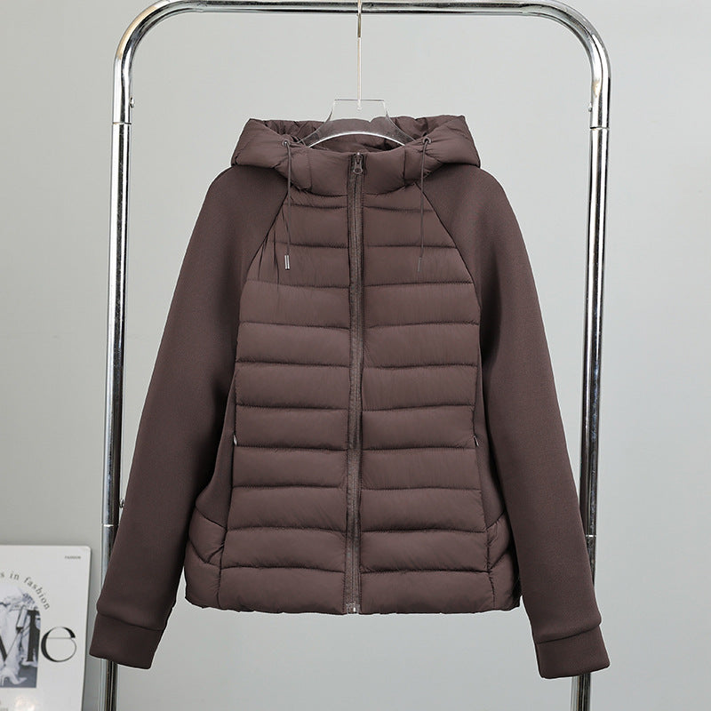 Long Hooded Puffer Coat with Patchwork Map Design