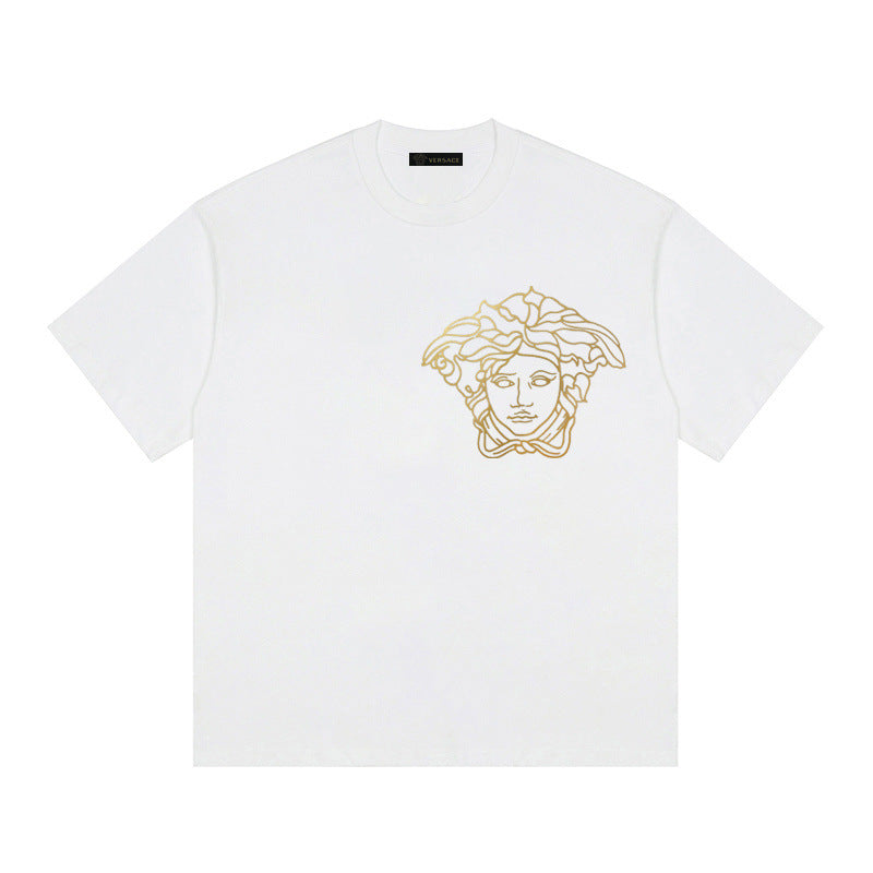 Baroque-Printed Cotton Crewneck T-shirt in Black, White, Tan, Beige, or Pink