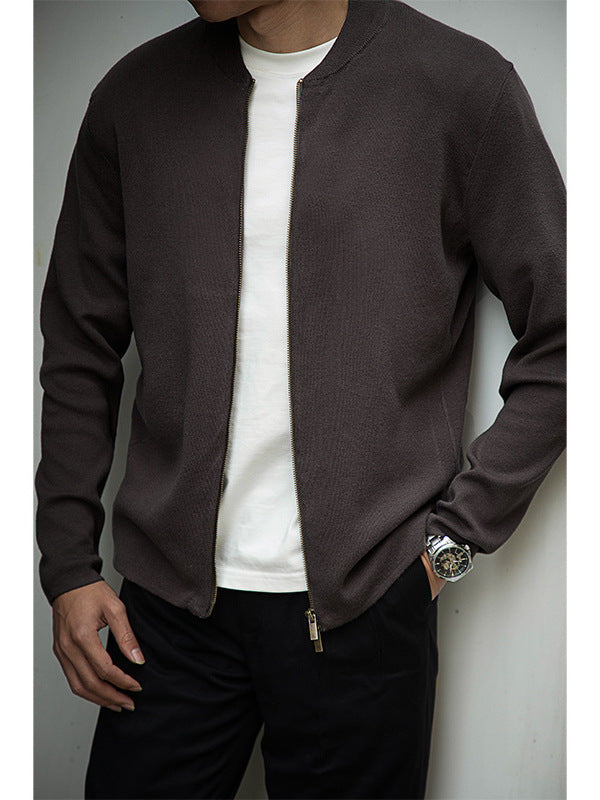 Black Green Brown Knit Cardigan Jacket with Baseball Collar