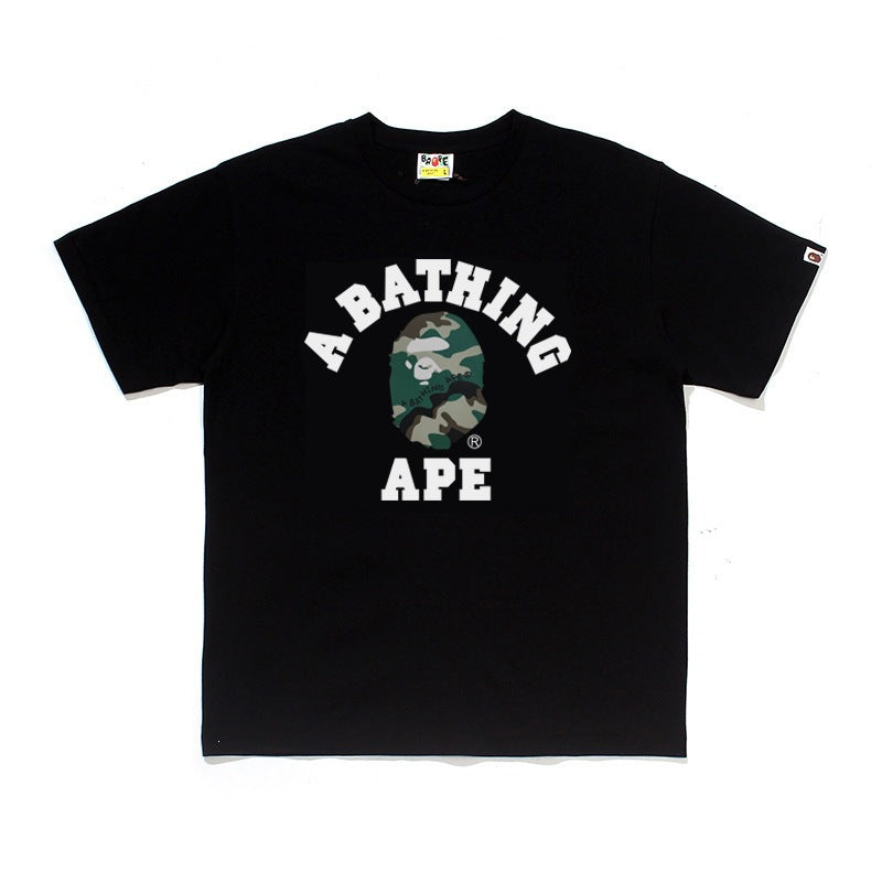 Plaid-pattern cotton short sleeve tee with graphic print