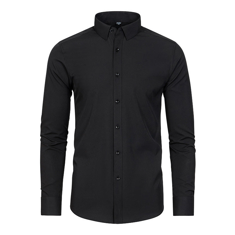 Slim-Fit Long-Sleeve Cotton Dress Shirt in Solid Colors