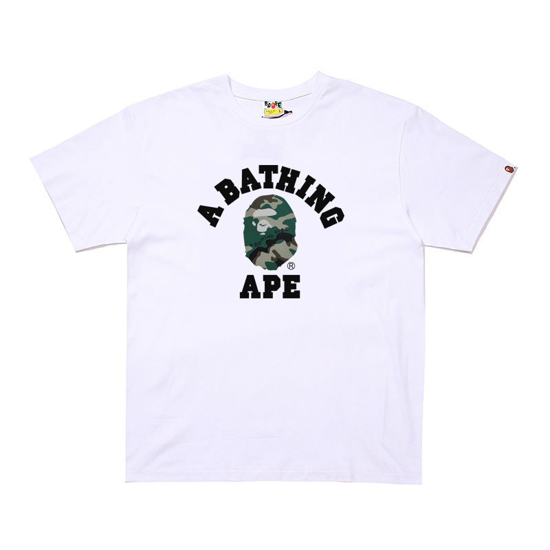 Plaid-pattern cotton short sleeve tee with graphic print