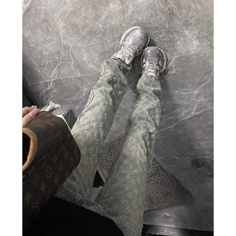 Khaki and Black Slim-Fit Stretch Straight-Leg Jeans