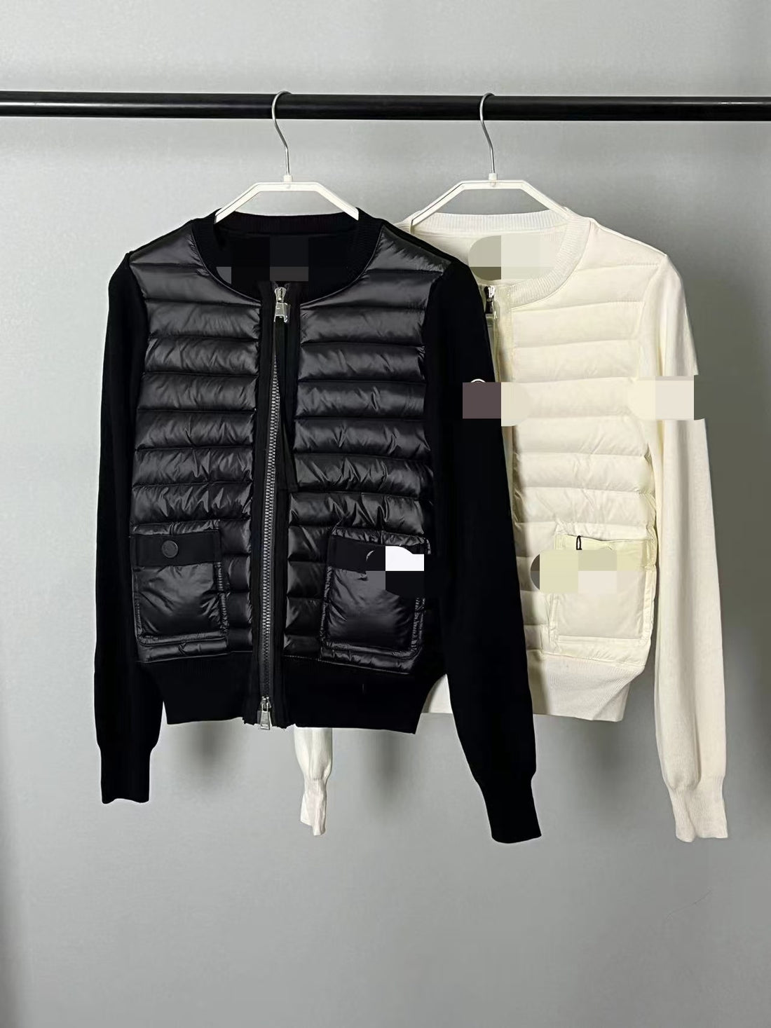 Black Knit-Sleeve Puffer Vest with Full Front Zip
