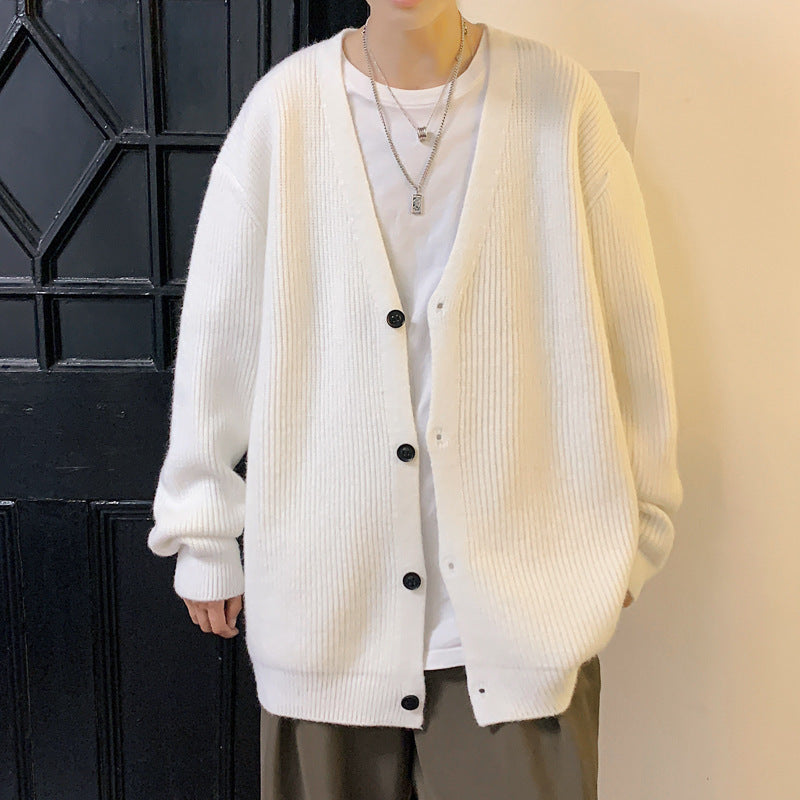 Loose-Fit Ribbed-Knit Open Cardigan in White or Black