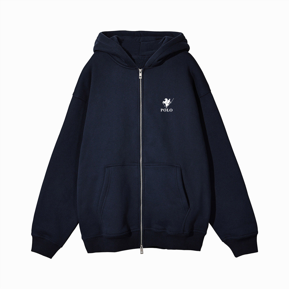 Black Cotton-Blend Relaxed-Fit Full-Zip Hoodie with Kangaroo Pocket