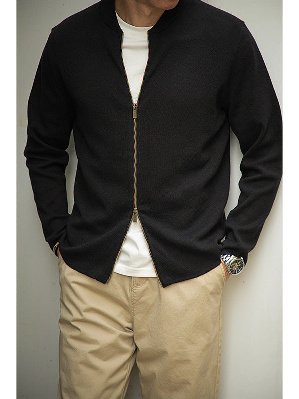 Black Green Brown Knit Cardigan Jacket with Baseball Collar