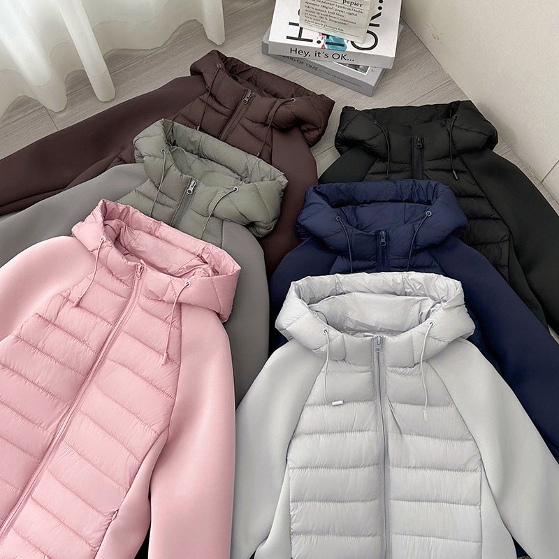 Long Hooded Puffer Coat with Patchwork Map Design