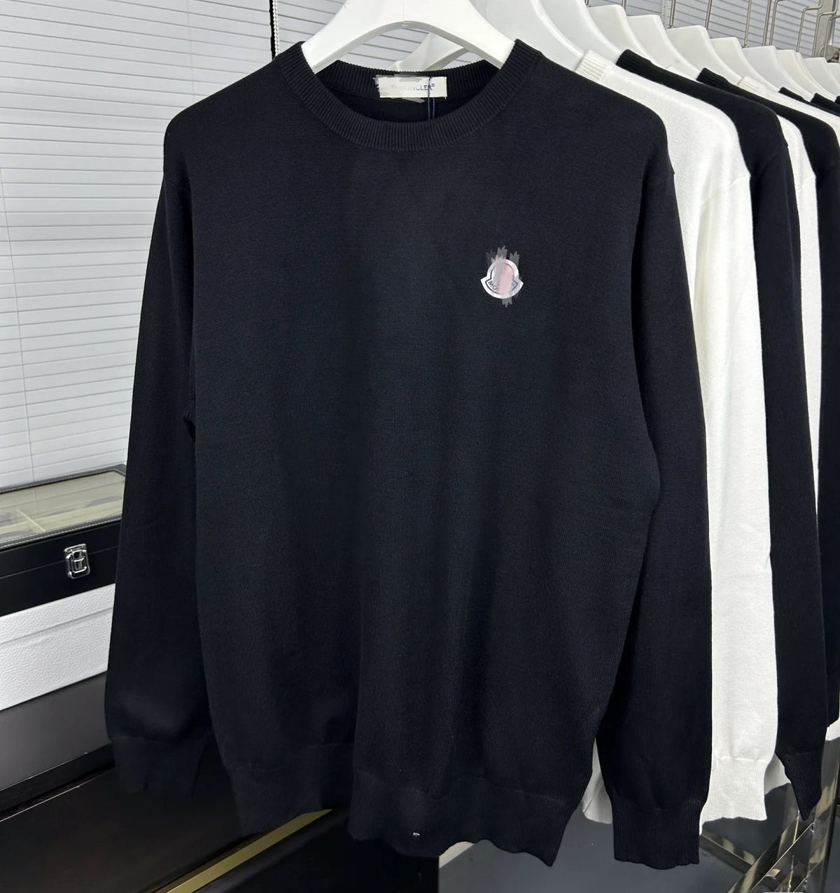 Black White Navy Light Gray Crewneck Sweater in Soft Knit Fabric