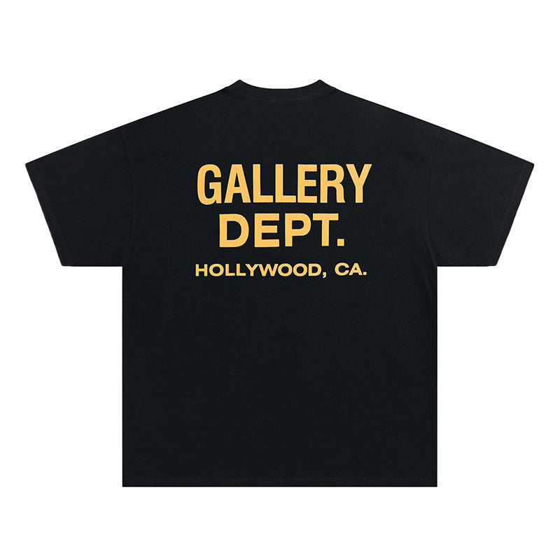 Black or Heather Gray Cotton Crew Neck T-Shirt with Metallic Gold Print