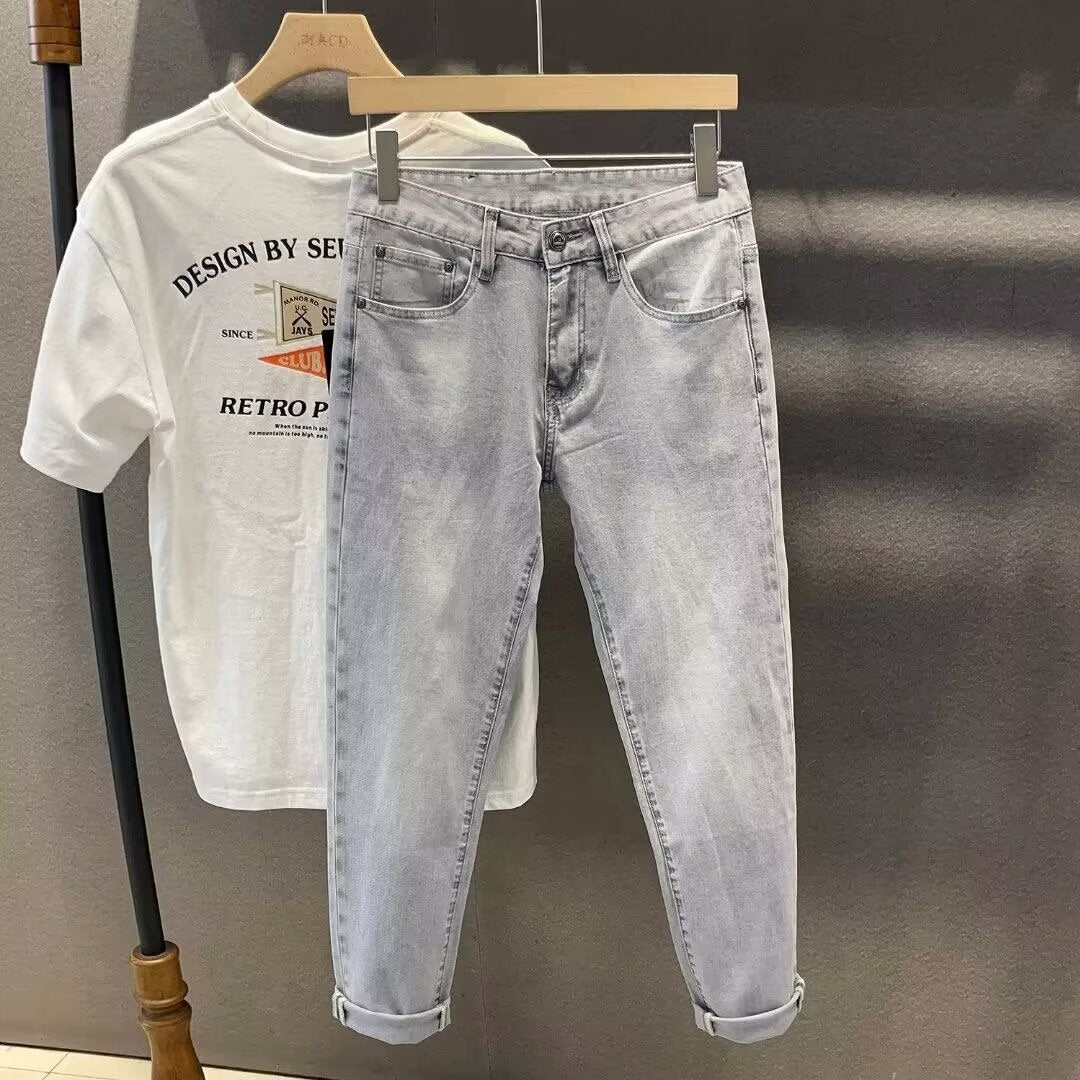 Light Gray Slim Straight Stretch Denim Jeans