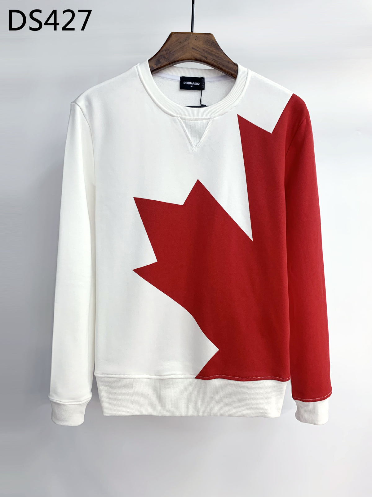 Maple Leaf Print Cotton Crewneck Sweatshirt in White or Black