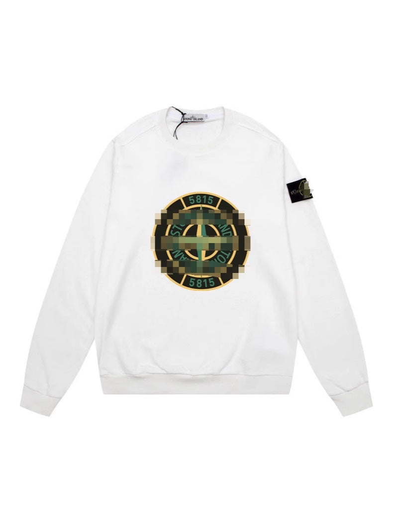 Black cotton crewneck sweatshirt with embroidered compass motif