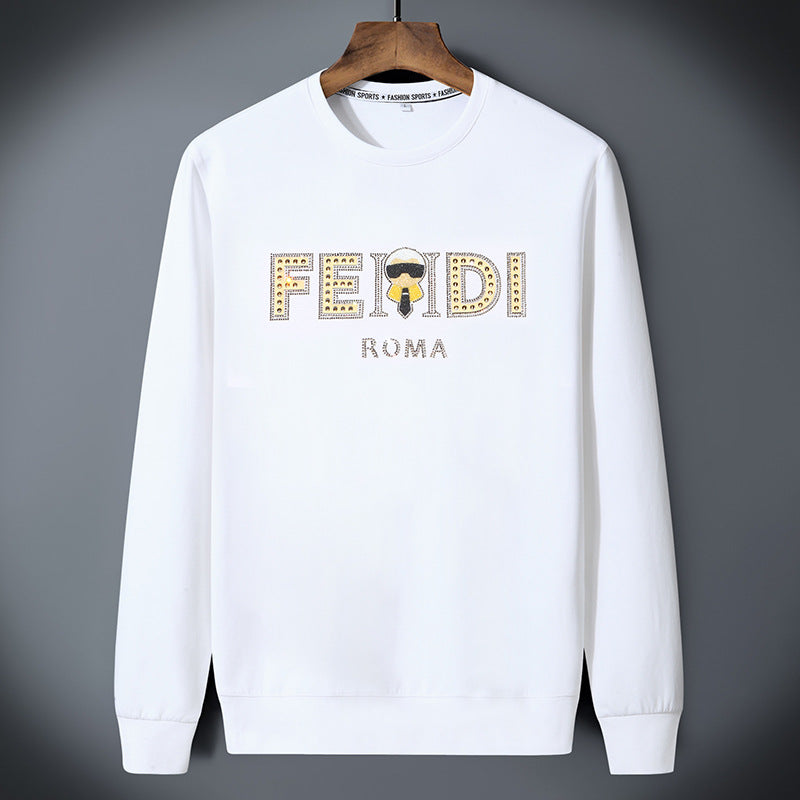 Classic crewneck sweatshirt with multicolor check-pattern text detail