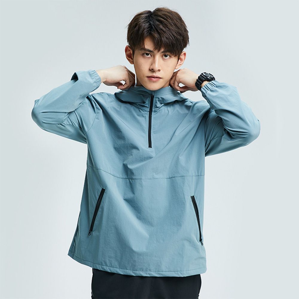 Hooded Half-Zip Zipper Pocket T-shirt