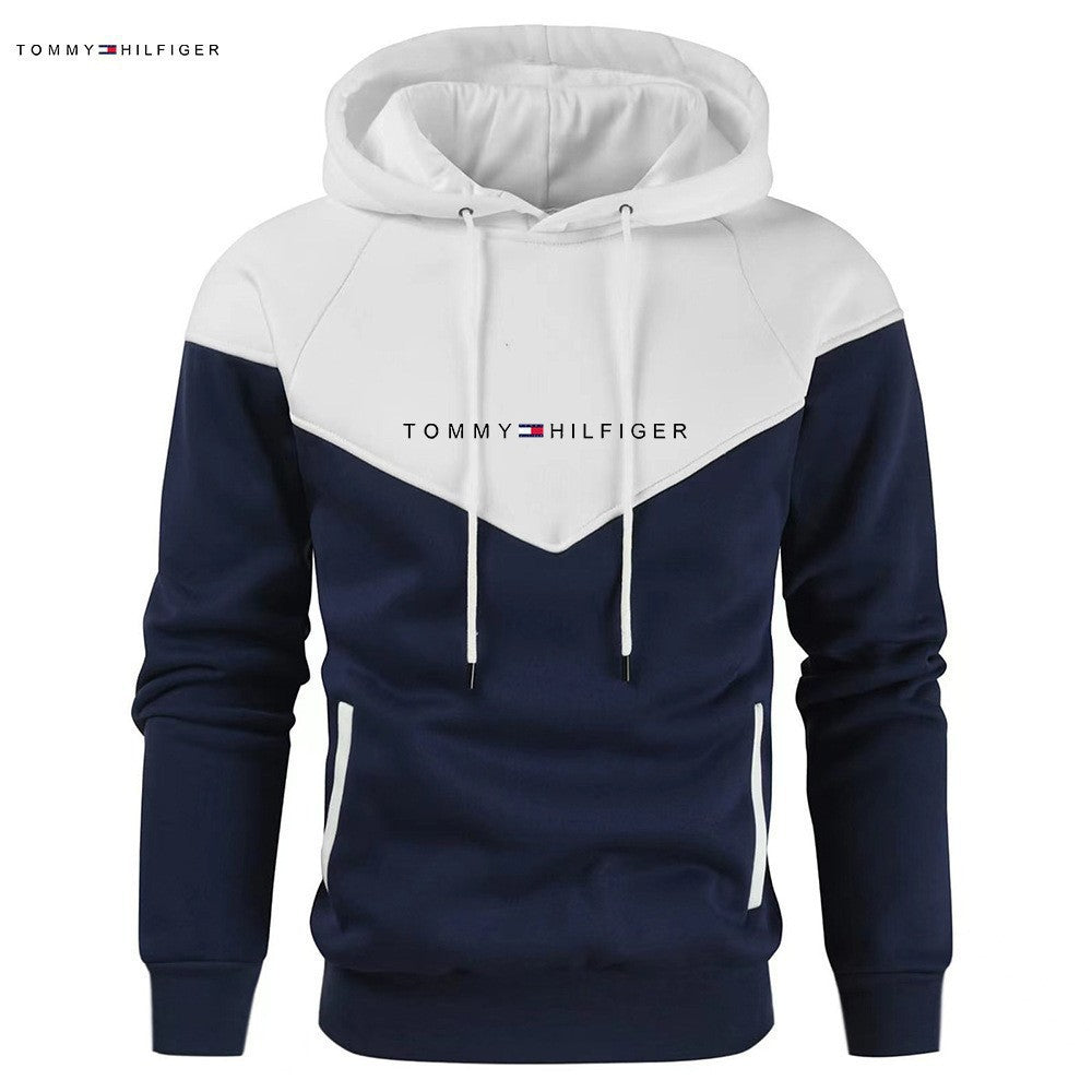 Color-Blocked Hoodie with Contrast Sleeves and Chest Panel