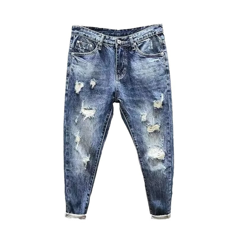 Slim Fit Distressed Medium Blue Denim Jeans