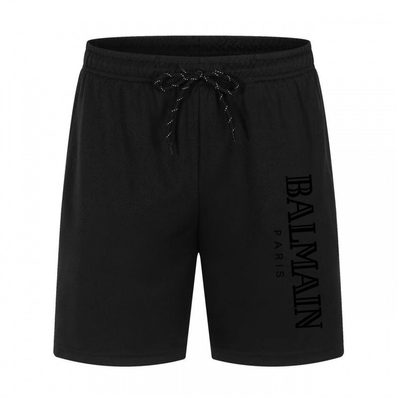 Black and White Printed Drawstring Waist Athletic Shorts